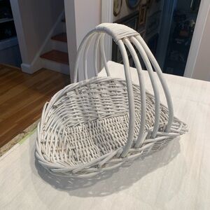 Vintage White Painted Wicker Basket with handle